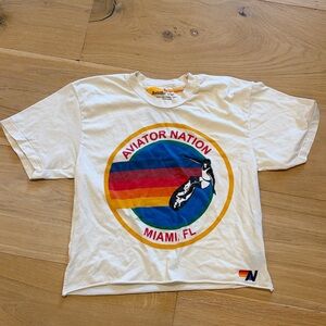 Aviator Nation White Tee with Rainbow Graphic